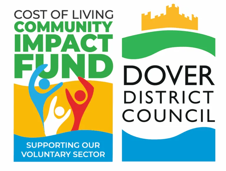 Community impact fund logo, local government support, voluntary sector aid, Dover District Council, community development.