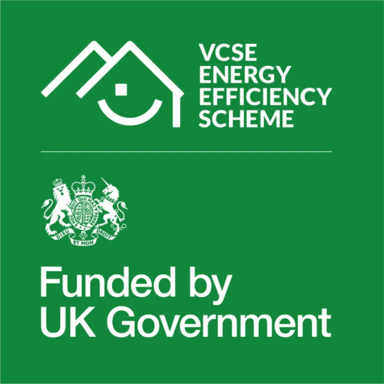 VCSE Energy Efficiency Scheme logo promoting community sustainability and government funding for local projects.